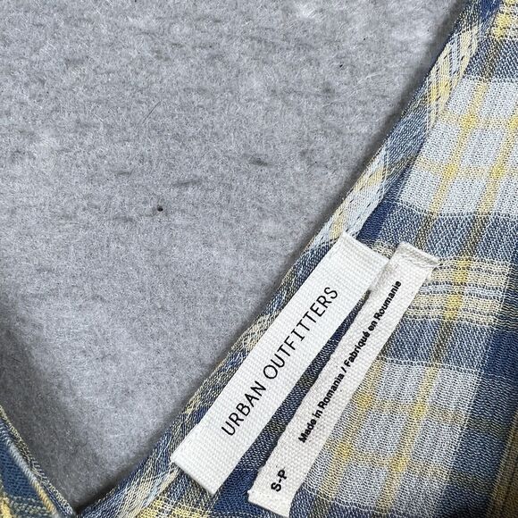 Urban Outfitters Jumpsuit Womens S Yellow Blue Plaid Button Through Wide Leg - Picture 11 of 12